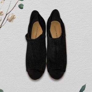 Lucky Brand Peep Toe Suede Ankle Boots Black Sz 10